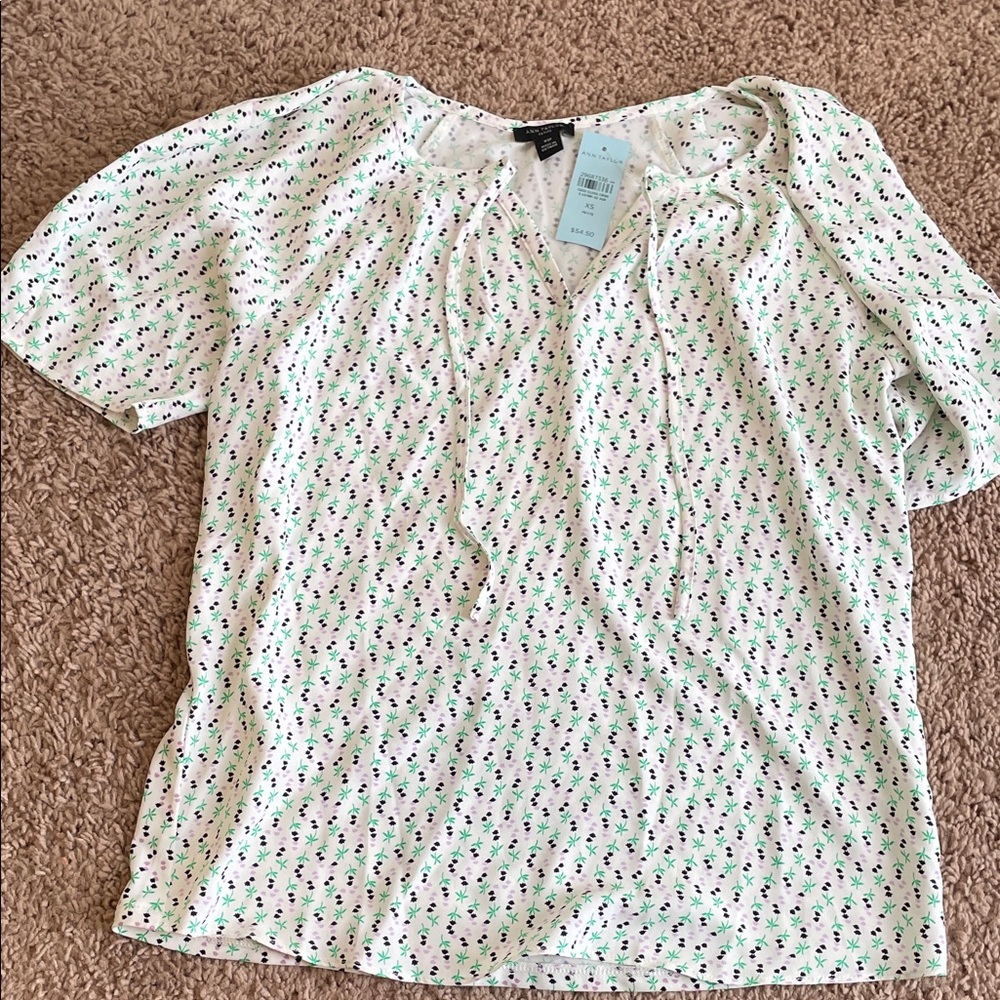 Ann Taylor White Blouse with Floral Print